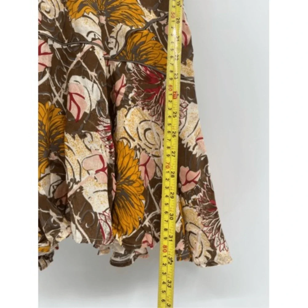 Free People‎ Tunic Tank Top Mini Dress Small Brown Yellow Floral Lined Boho